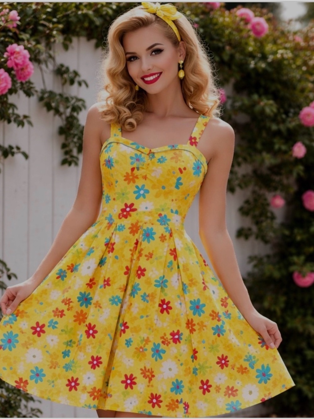 Bettie Page by Tayana Rockabilly flared yellow sundresss